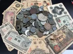 円銀小判穴銭銅銭色々たくさん雑銭まとめて宝探し 桐箱おまけ 日本古銭