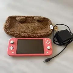 Nintendo switchライト(コーラルピンク)とジェラピケポーチセット