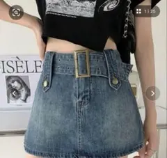 韓国　タイト デニムスカート　ミニスカート　インナーパンツ　ベルト付き　y2k