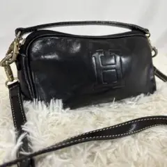 【美品】ヒロフ　2way ショルダーバッグ　ハンド　ロゴ型押し　黒　オールレザー HIROFU ヒロフ 2WAY レザー ショルダーバッグ ハンドバッグ ロゴ