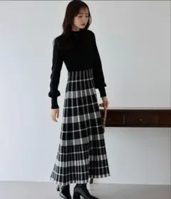 ブルーイースト チェックジャガードニットワンピース