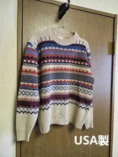 (80)ヴィンテージ　ニット　USA製　メンズ　レトロ