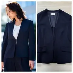 【美品✨】PLST ノーカラー ジャケット ダークネイビー　Sサイズ