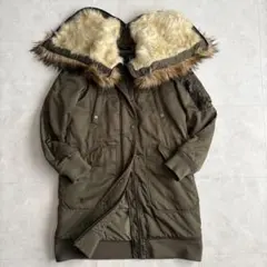 DIESEL N.78 中綿ロングモッズコート カーキ XS ファー付フード