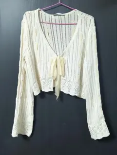 M426 ZARA アイボリー レース編みカーディガン