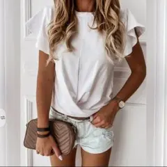 トップス　Tシャツ　インナー　部屋着　ルームウェア　レディース　服　ホワイト　白