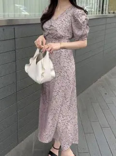 GRL 花柄バックリボンVネックワンピース