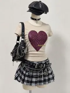 00s Y2K ハート　ラメロゴ　Tシャツ ピチT パンクロック　NANA 海外