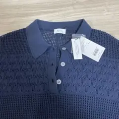 Apart by ネイビー メッシュポロシャツ　レディーストップス
