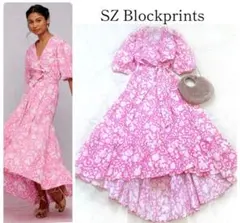 美品 エスゼットブロックプリント 花柄 マキシワンピース Aライン ベルト付きのサムネイル