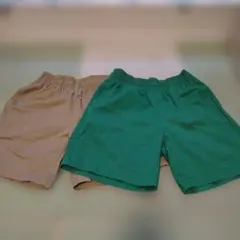 緑とベージュのショートパンツ2点セット