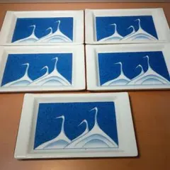 有田焼 哲山 丹頂鶴絵皿 5枚セット 角皿のサムネイル