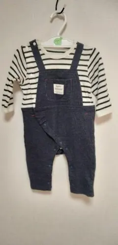 ストライプ柄長袖オーバーオール 60〜70cm