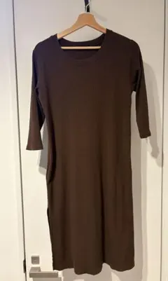 MilkTea ブラウンリブ編みワンピース　授乳用ファスナー付フリーサイズ