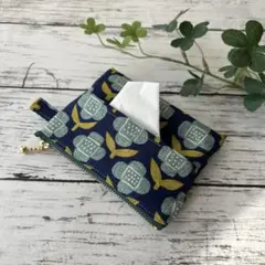 ＊ハンドメイド＊ティッシュポーチ　北欧　花柄　レトロ　青