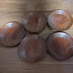 茶托 5枚セット 竹彫り 丸型