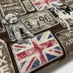 生地　ハギレドッグ＆サインボード　国旗　綿麻キャンバス　ブラウン