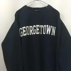 MV SPORT GEORGETOWN プリント スウェット 紺 S 古着