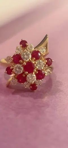 K18 ルビー2.05ct ダイヤ0.43ct フラワーモチーフ リング - メルカリ