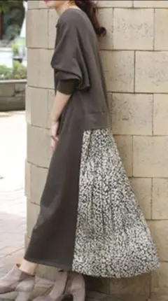 メイソングレイバックプリーツスウェットワンピース