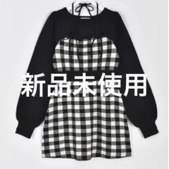 エブリン　ワンピース　evelyn リボンチェックタイトOP ワンピースブラック