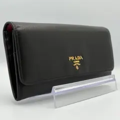 【良品】PRADA 長財布 メタルロゴ バイカラー 二つ折り サフィアーノレザー
