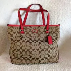 COACH トートバッグ ベージュ/ブラウン/レッド