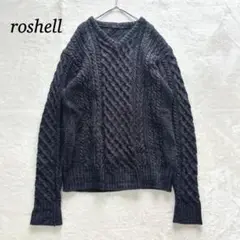 ロシェル Ｖネック セーター【XL】メンズ 柄編み 黒 ざっくり roshell