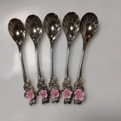 バラ（陶器製）装飾付きスプーン（Stainlesssteele）セット 5本