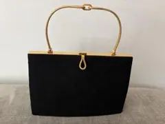 【美品】フォーマル　黒 スエード ハンドバッグ　冠婚葬祭