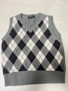 コムサイズム　アーガイルベスト100 110 グレー　美品