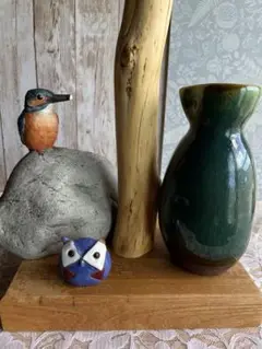 金継ぎの素材　カワセミ彫刻の花瓶のアートオブジェ、徳利、フクロウのおきもの