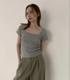 Didot.showroom ラウンドスクエアワッフルT グレー　tシャツ