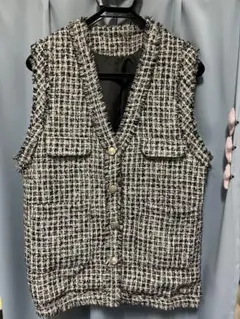 r.p.s. ツイードノーカラーベスト アイボリー F（フリー）