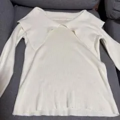 イング　ビッグ襟ニットトップス　ホワイト