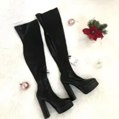 人気商品✨新品未使用✨ZARA黒 ニーハイブーツ 合成皮革 23.5㎝