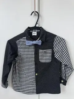 BREEZE フォーマルシャツ 120サイズ ドット×チェック柄 蝶ネクタイ付き