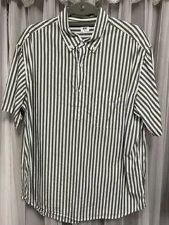 UNIQLO 半袖シャツ グリーン/ホワイトストライプ