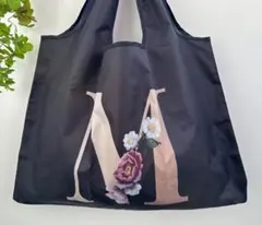 イニシャル、M　折りたたみトート、エコバッグ 丈夫　おしゃれ　大容量コンパクト