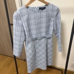 ROPÉ 水色 チェック柄 長袖ワンピース