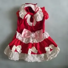 赤いドット柄犬用ドレス　４Ｓサイズ