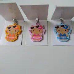 日焼けキティラバーストラップ　オレンジ、ピンク、ブルー　 3個セット