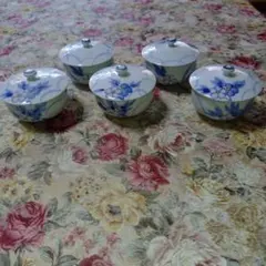 花柄 蓋つき湯呑み 5個セット