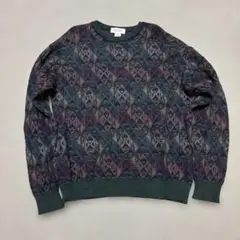 90s.TricotsSt.Raphaelウールニット総柄セーター幾何学レトロ