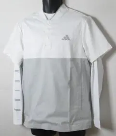 新品アディダス ゴルフ　ストレッチ 2in1 長袖インナーシャツ付半袖シャツ/L