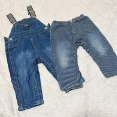 【BREEZE】デニムオーバーオール サロペット ストライプデニム 90