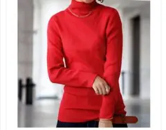 新品アンティカ！発熱 ヒートリブインナー ニットМ〜L　レッド