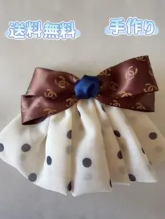ハンドメイド ヘアクリップ リボン ドット　送料無料