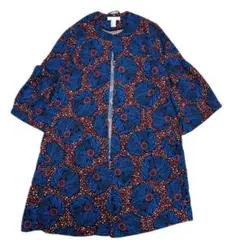 H&M アフリカン柄 カーディガンコート ガウン ワンピース ブルー　sサイズのサムネイル