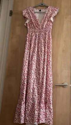 花柄フリル袖ロングワンピース